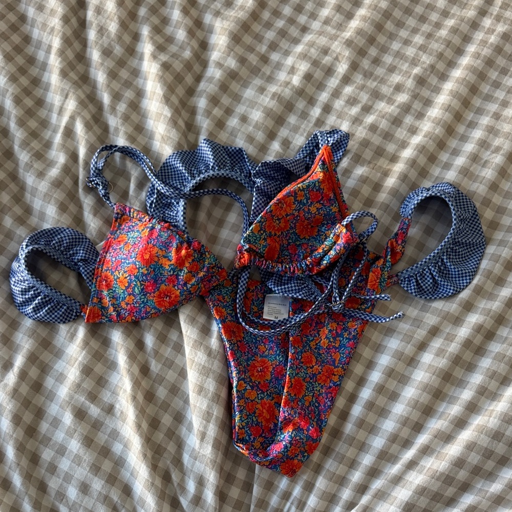 Strawberry Milk Mob Floral Bikini - Red and Blue